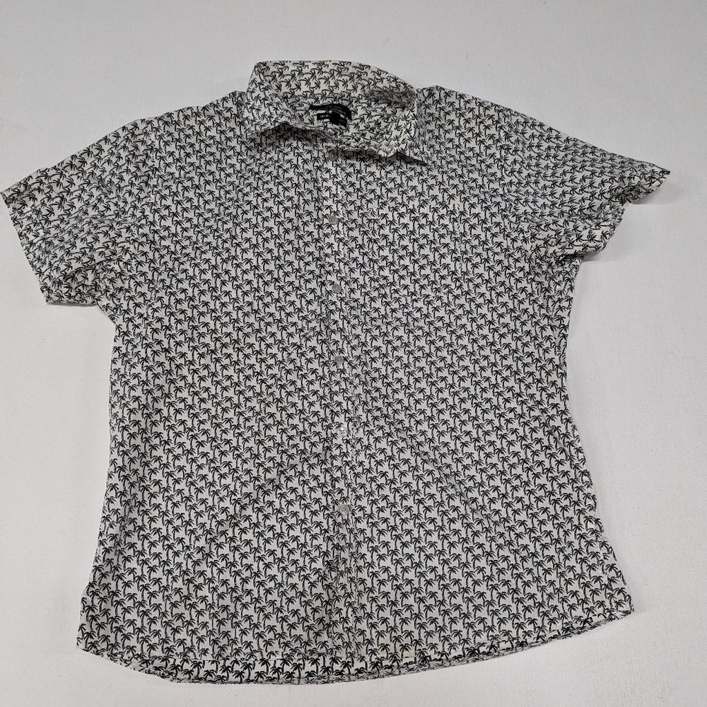 Marc Anthony White & Black Palm Trim Resortcore Beach‎ Button Front Shirt Size L